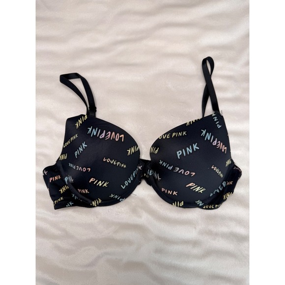 PINK Victoria's Secret Other - Victoria's Secret PINK Wear Everywhere Push-Up Bra Black Pastel Logo Print 36B